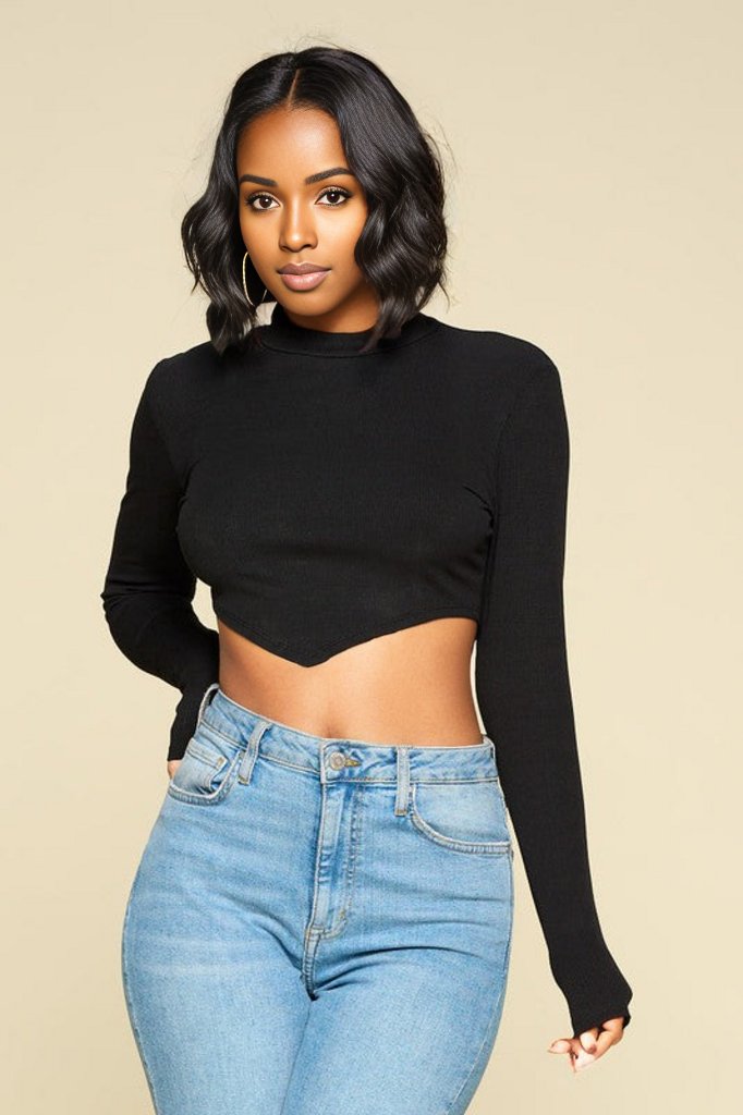 Kathy long sleeve cropped top with V hem – LucyLilyBeauty