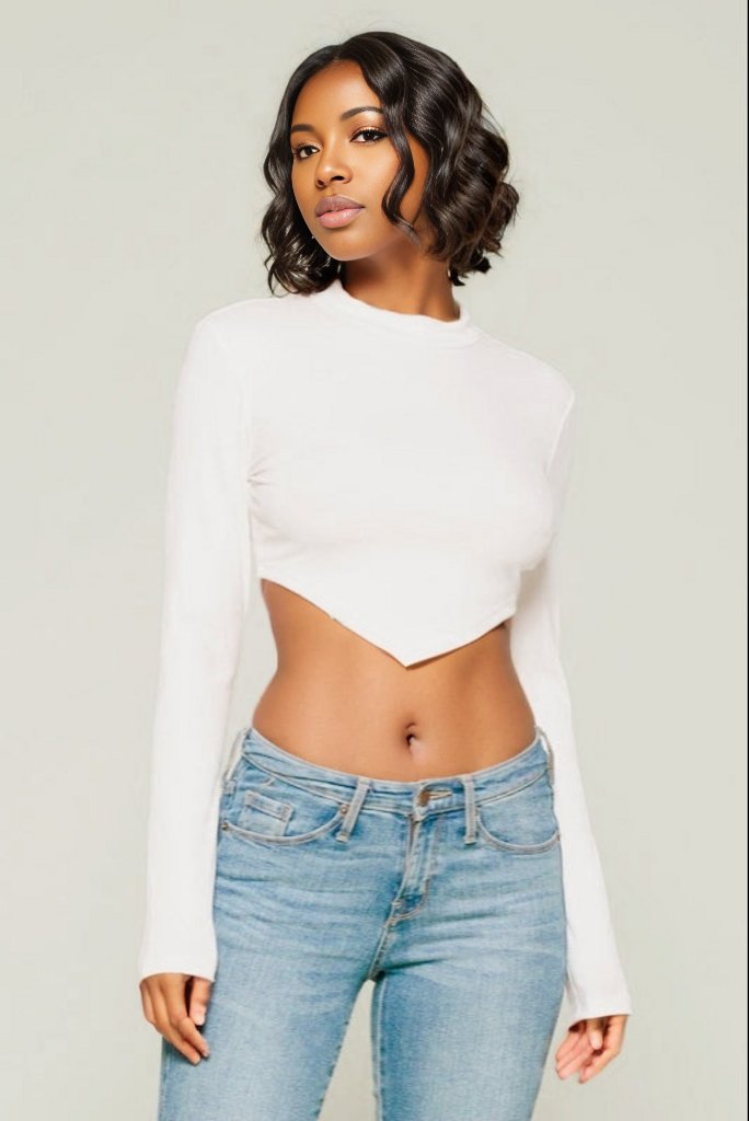 Kathy long sleeve cropped top with V hem