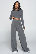 Lucy Palazzo Set with long sleeve top, wide leg pants and side pockets