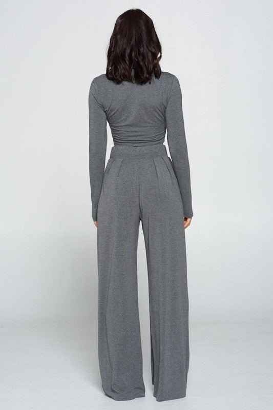 Lucy Palazzo Set with long sleeve top, wide leg pants and side pockets